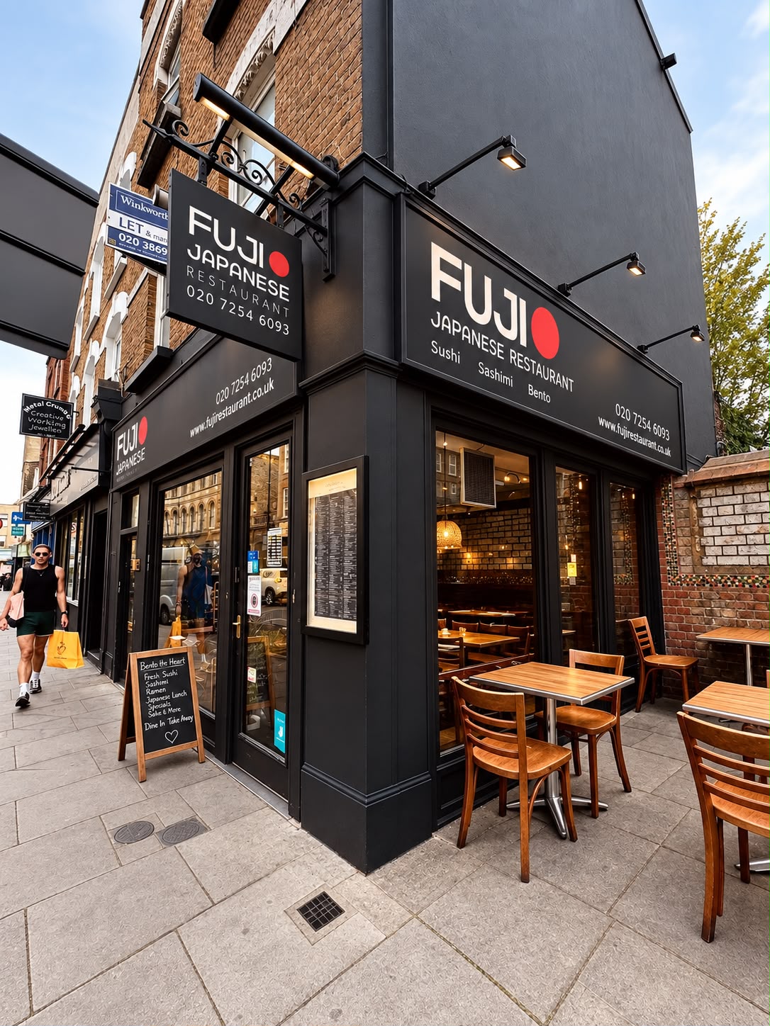Fuji Japanese Restaurant storefront on Stoke Newington Church Street, London